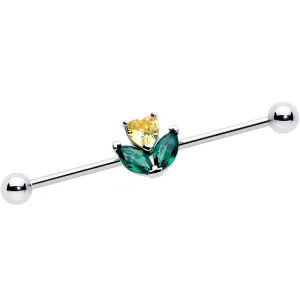 14 Gauge Yellow Green CZ Gem Love Flower Industrial Barbell 38mm