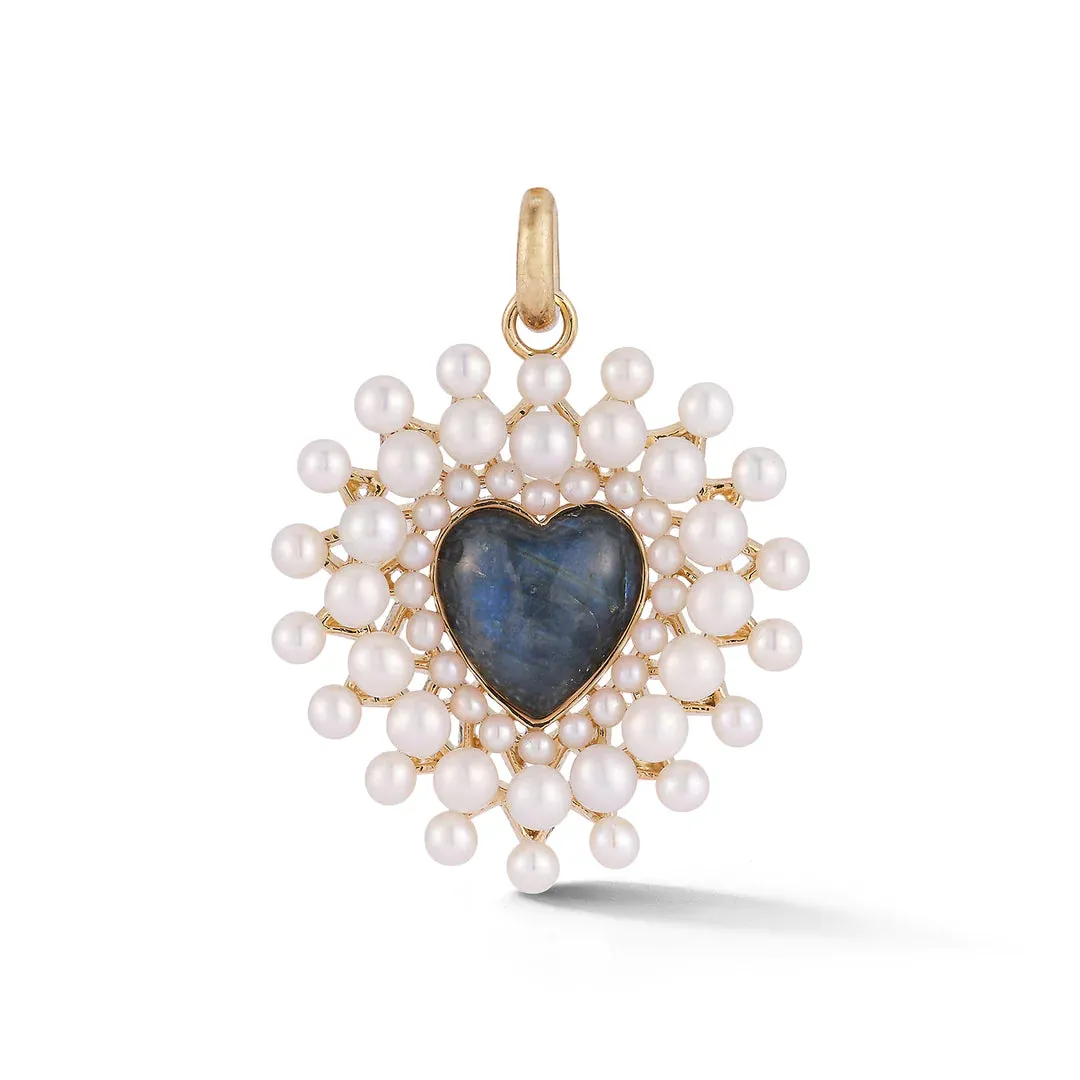 14K Gold Labradorite & Pearl Cluster Juliana Charm