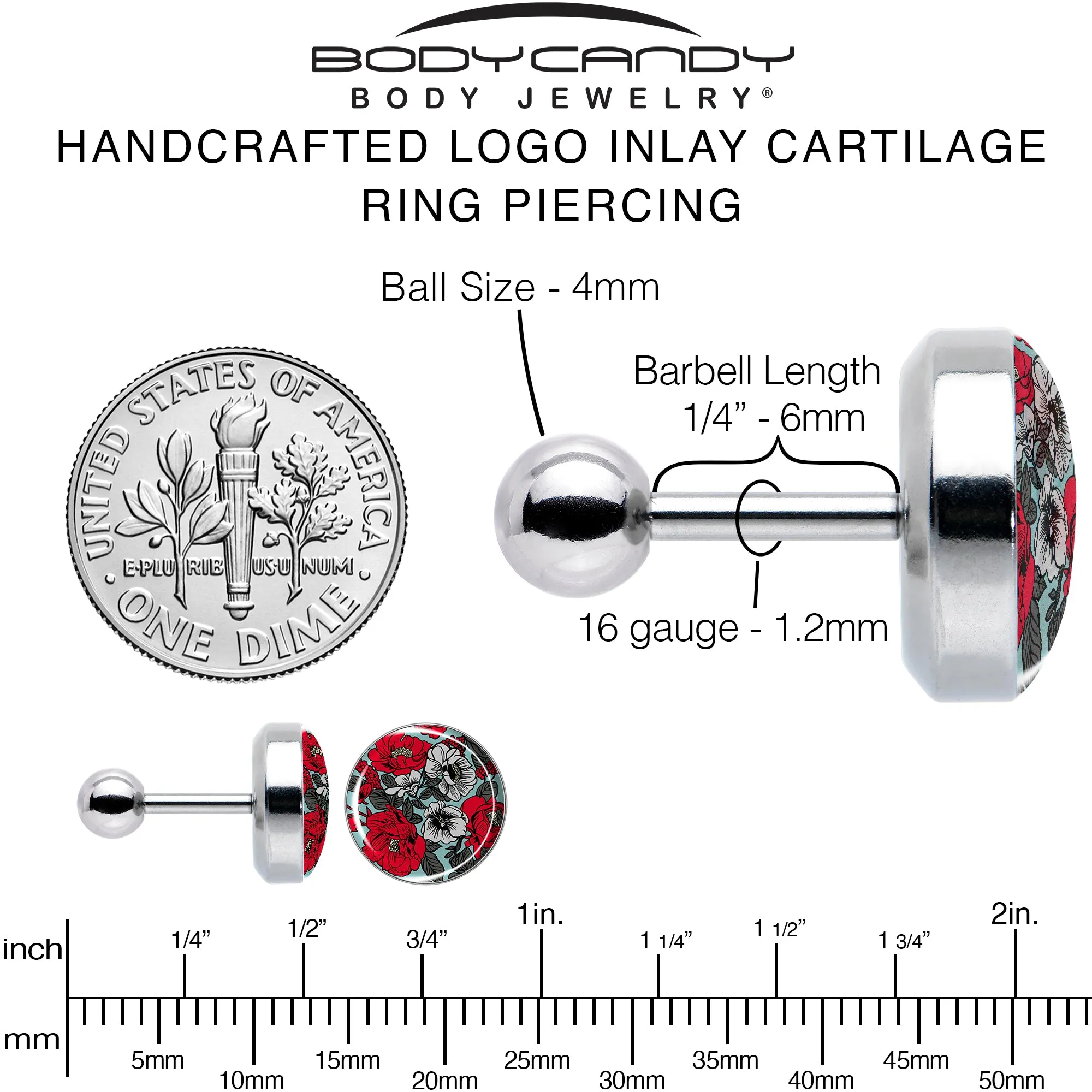16 Gauge 1/4 Blossom Creation Vibrant Bloom of Flowers Cartilage Earring
