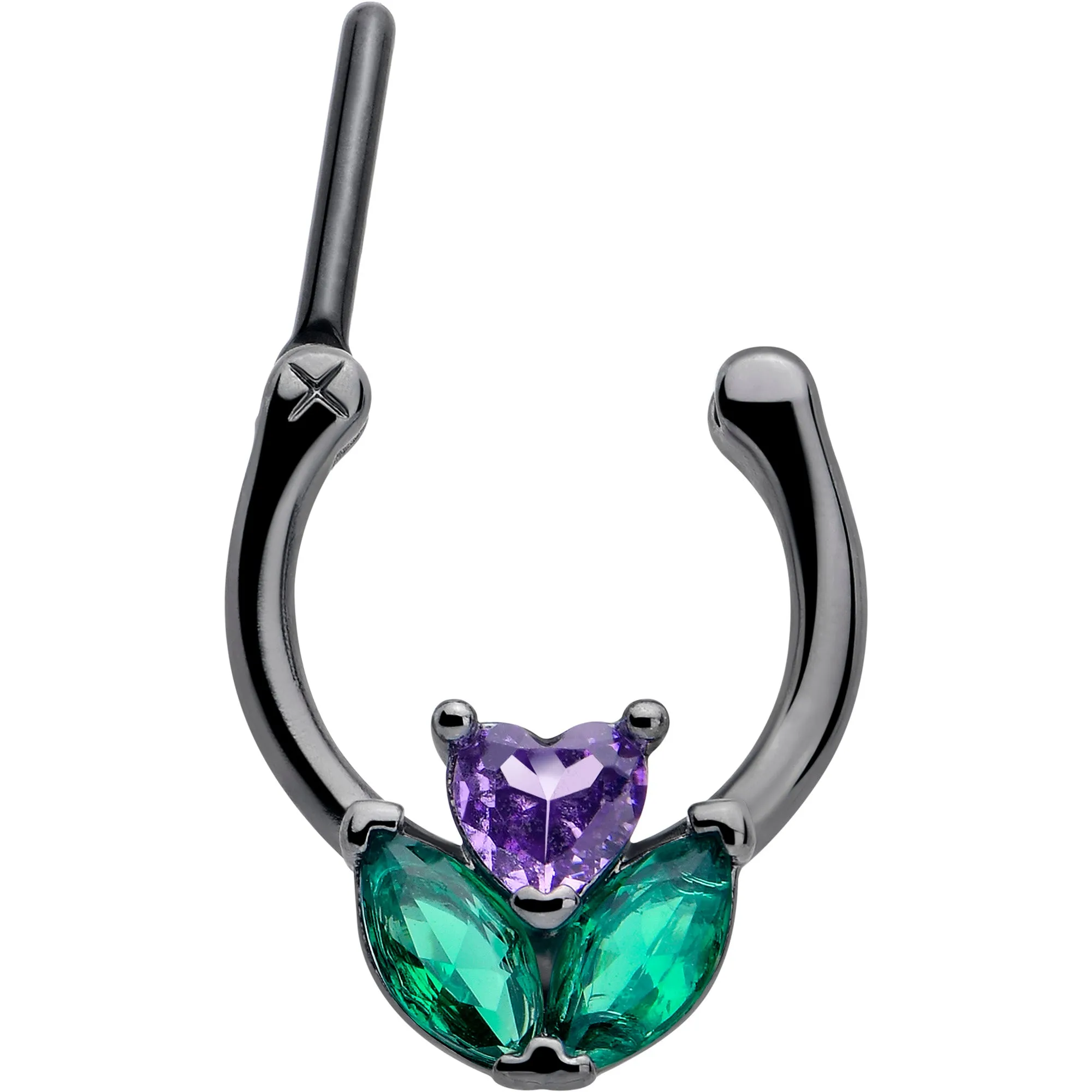 16 Gauge 5/16 Purple Green CZ Gem Black Love Flower Cartilage Clicker