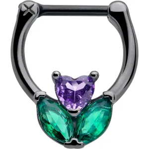 16 Gauge 5/16 Purple Green CZ Gem Black Love Flower Cartilage Clicker