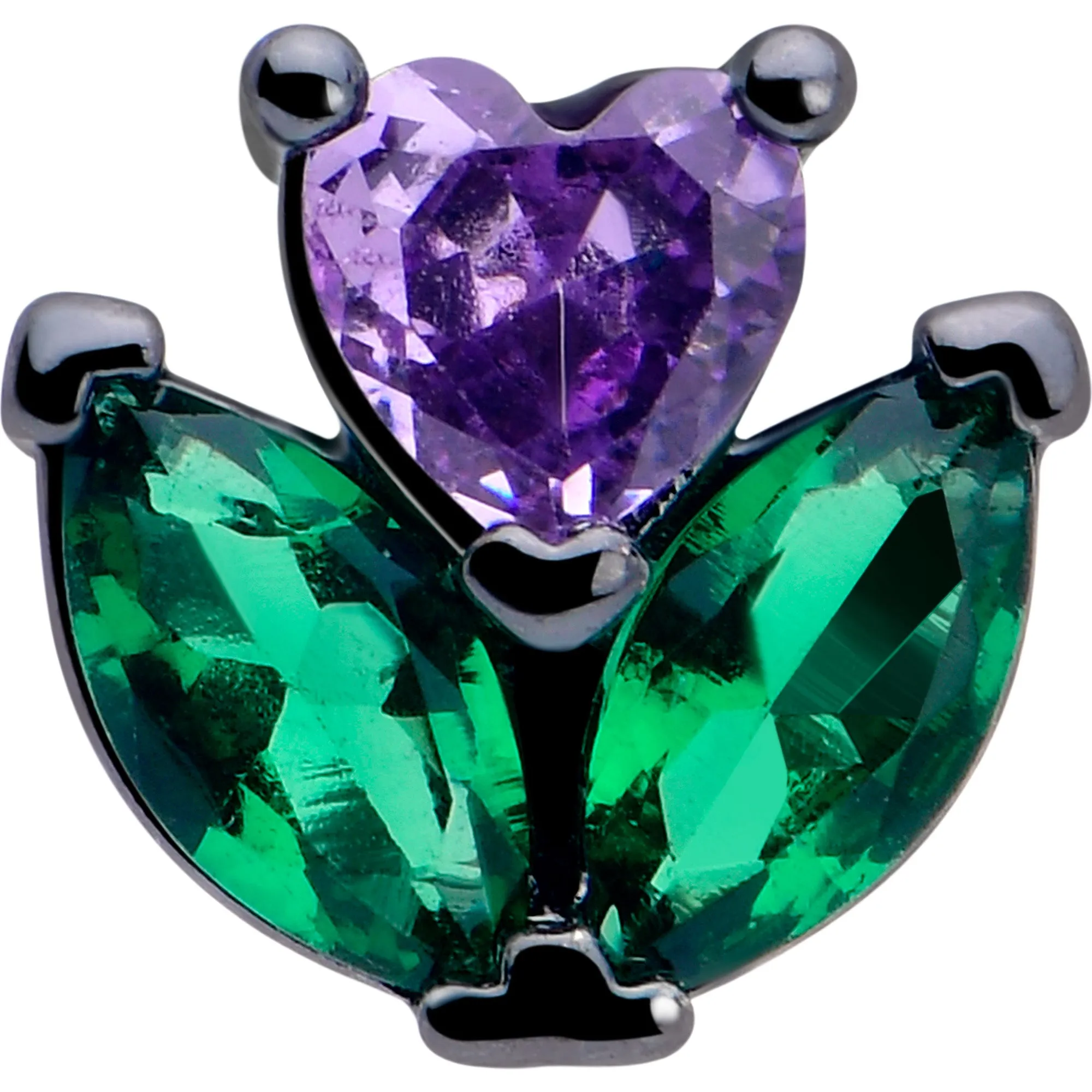 16 Gauge 5/16 Purple Green CZ Gem Black Love Flower Labret Monroe Tragus