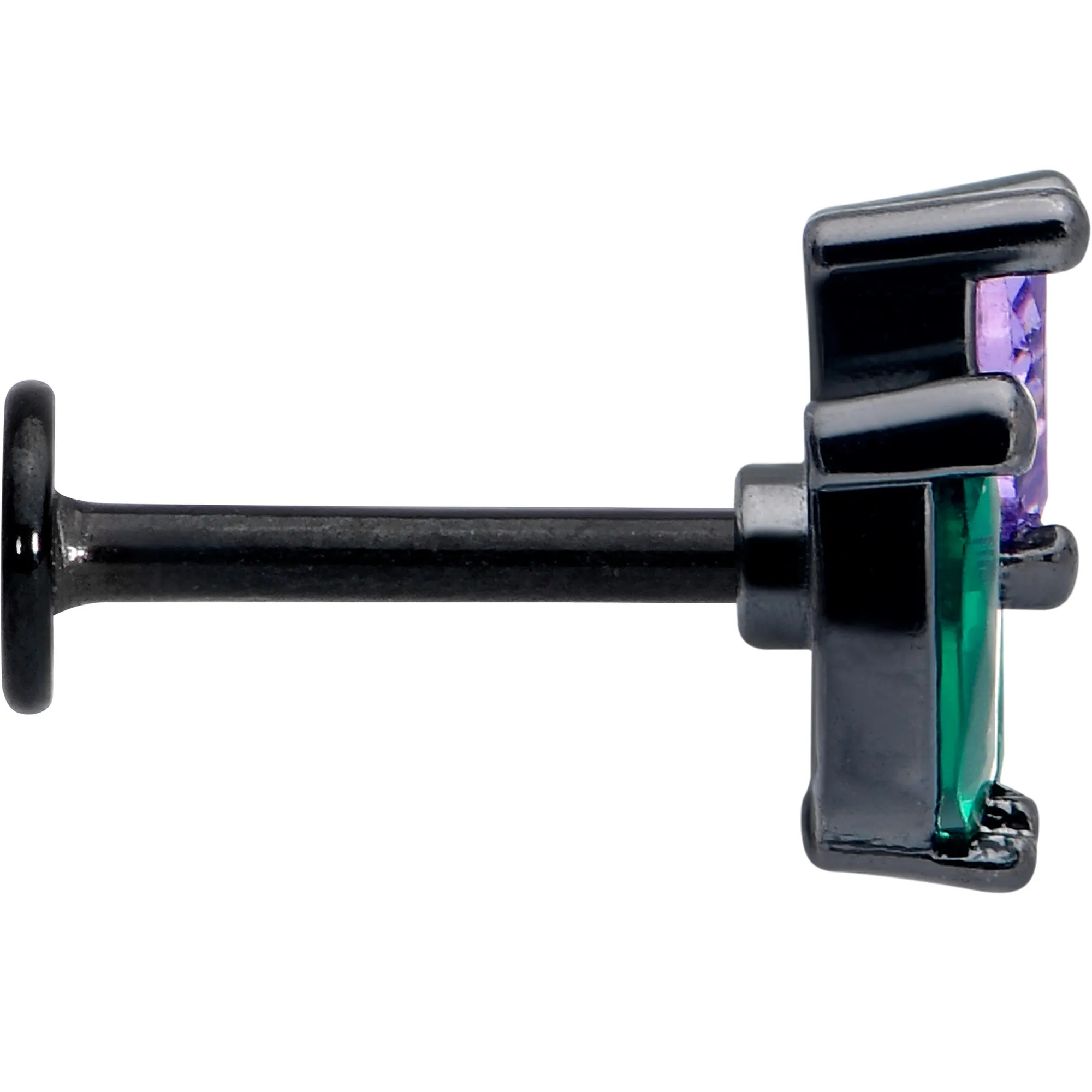 16 Gauge 5/16 Purple Green CZ Gem Black Love Flower Labret Monroe Tragus
