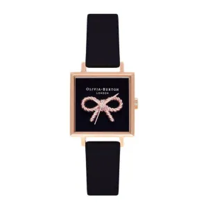 3D Vintage Bow Midi Square Dial Black and Rose Gold Watch