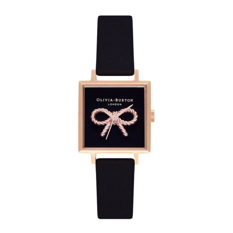 3D Vintage Bow Midi Square Dial Black and Rose Gold Watch