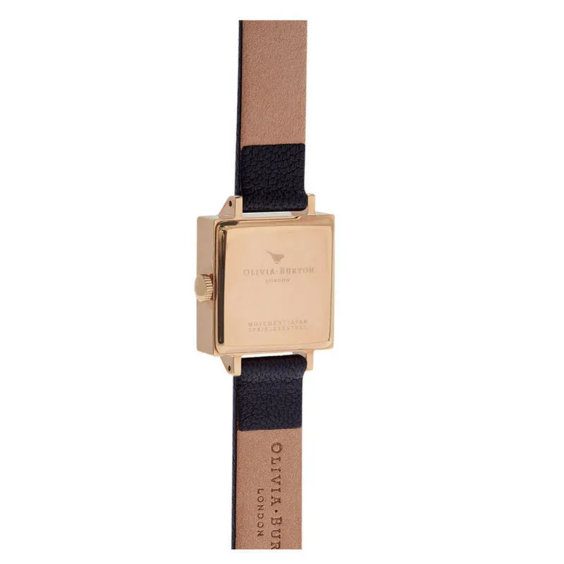 3D Vintage Bow Midi Square Dial Black and Rose Gold Watch