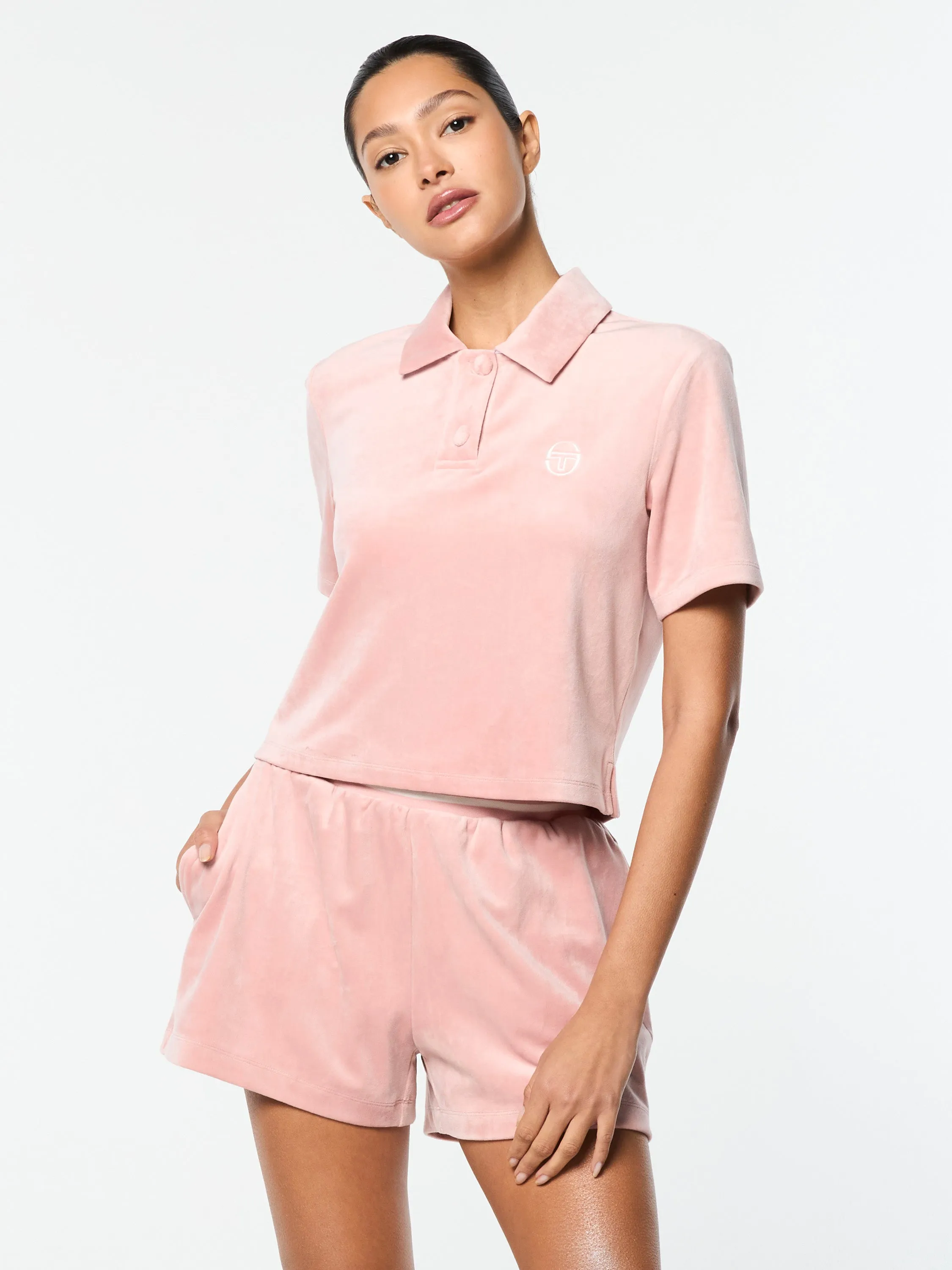Adele Velour Polo- Pale Mauve