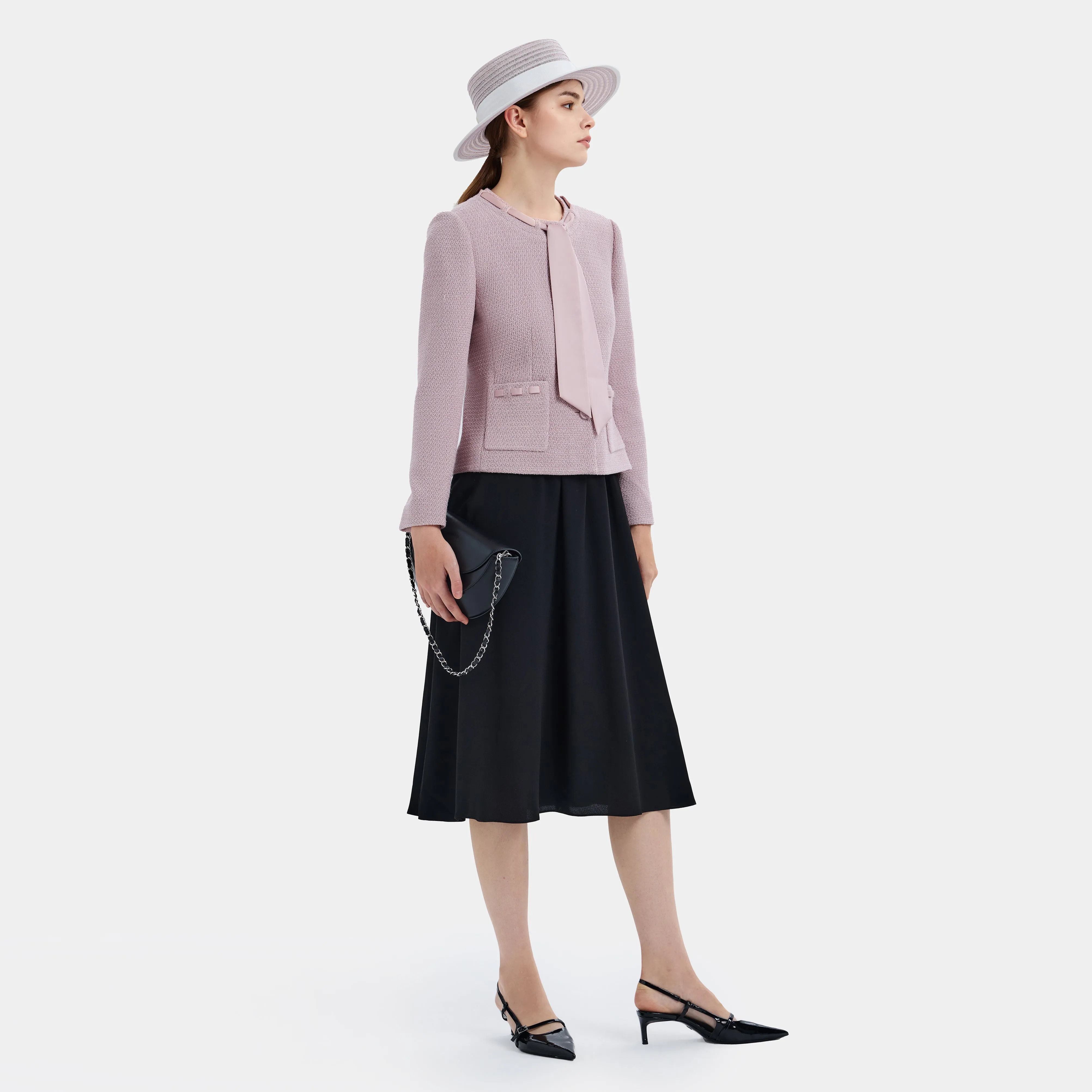 ADORABLE PINK TWEED DRESS WITH BOW, A SWEET TOUCH OF CHARM