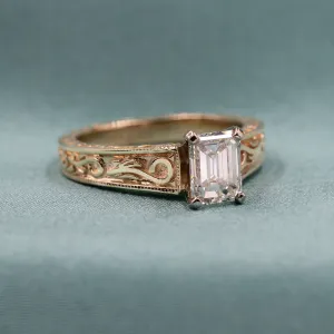 Adorned Emerald Cut Diamond Solitaire c1980