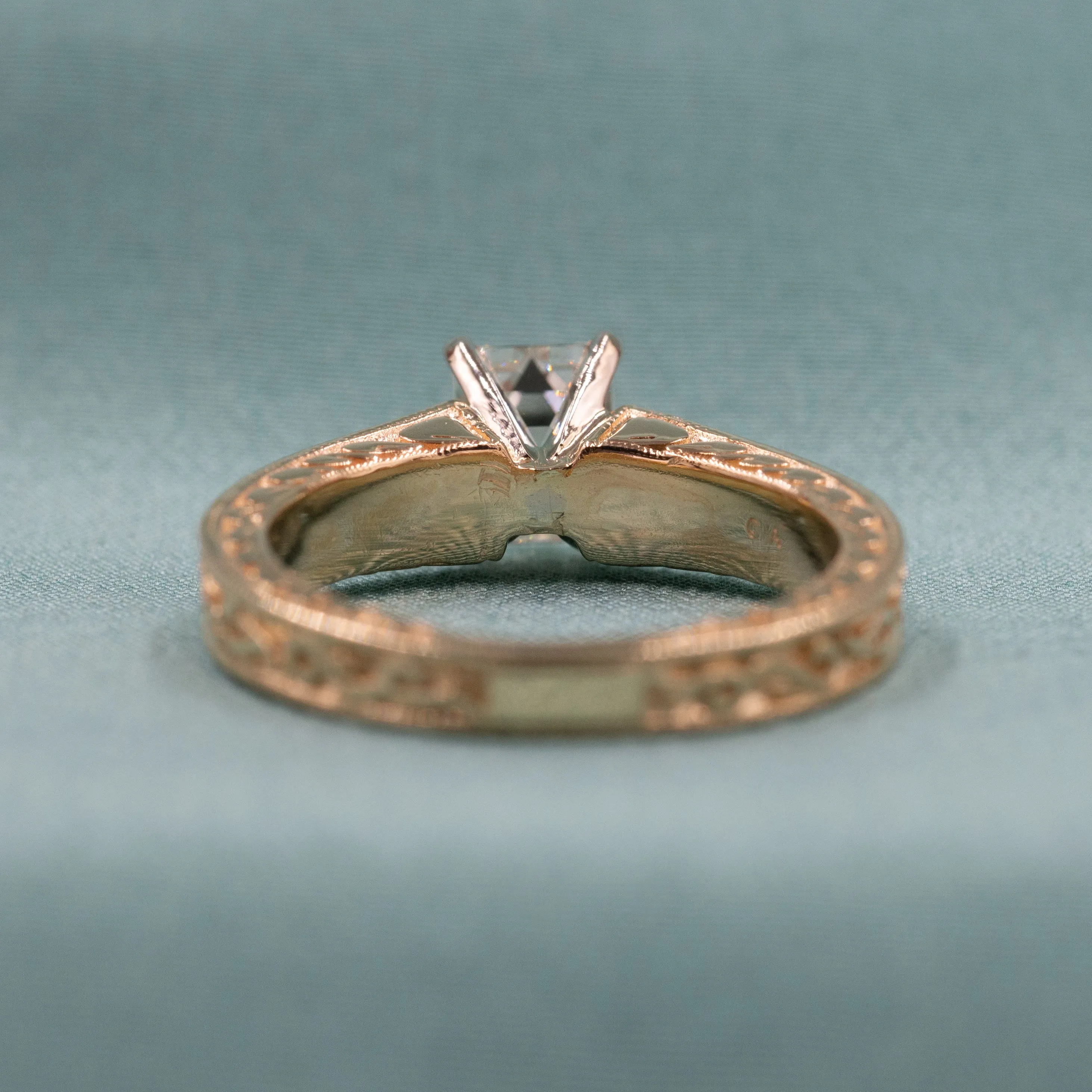Adorned Emerald Cut Diamond Solitaire c1980