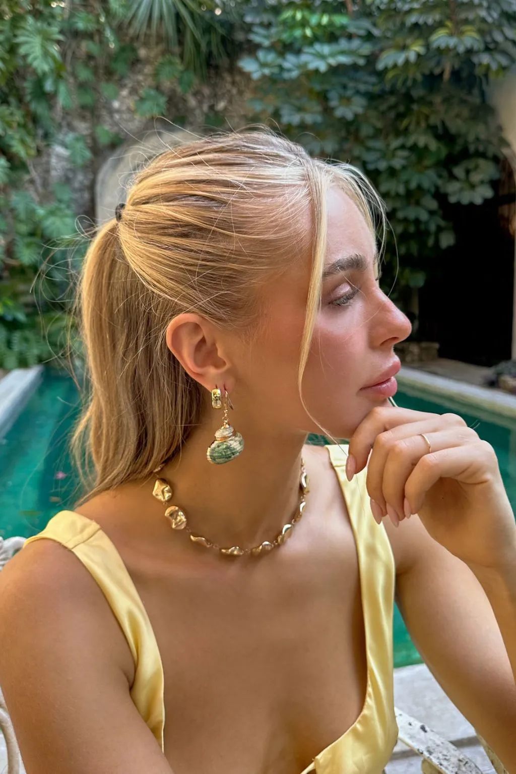 Alani Green Shell Drop Earrings