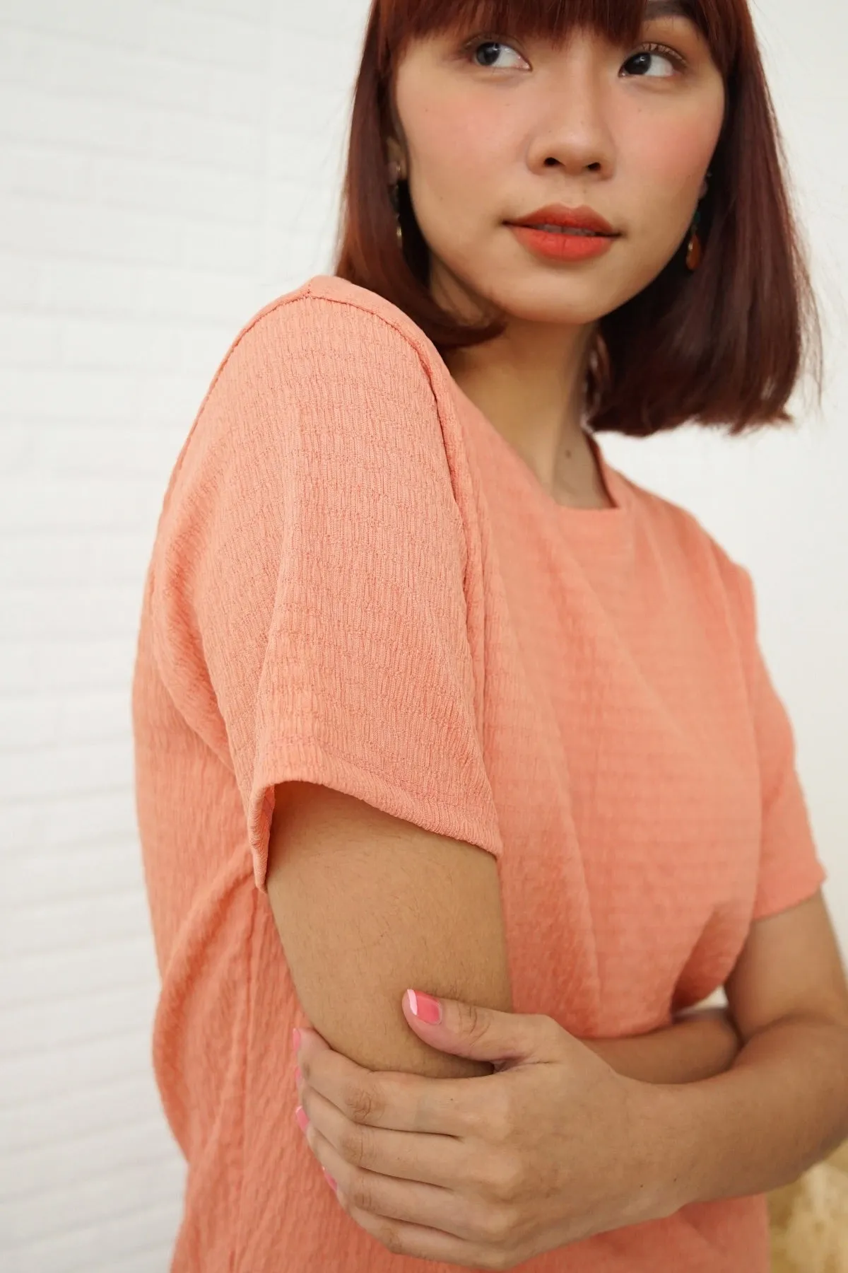 ALESSIA Textured Crepe Top & Shorts Co-ord (Peach Terracotta)