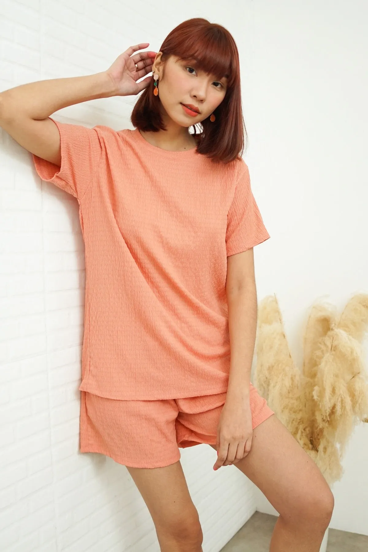 ALESSIA Textured Crepe Top & Shorts Co-ord (Peach Terracotta)
