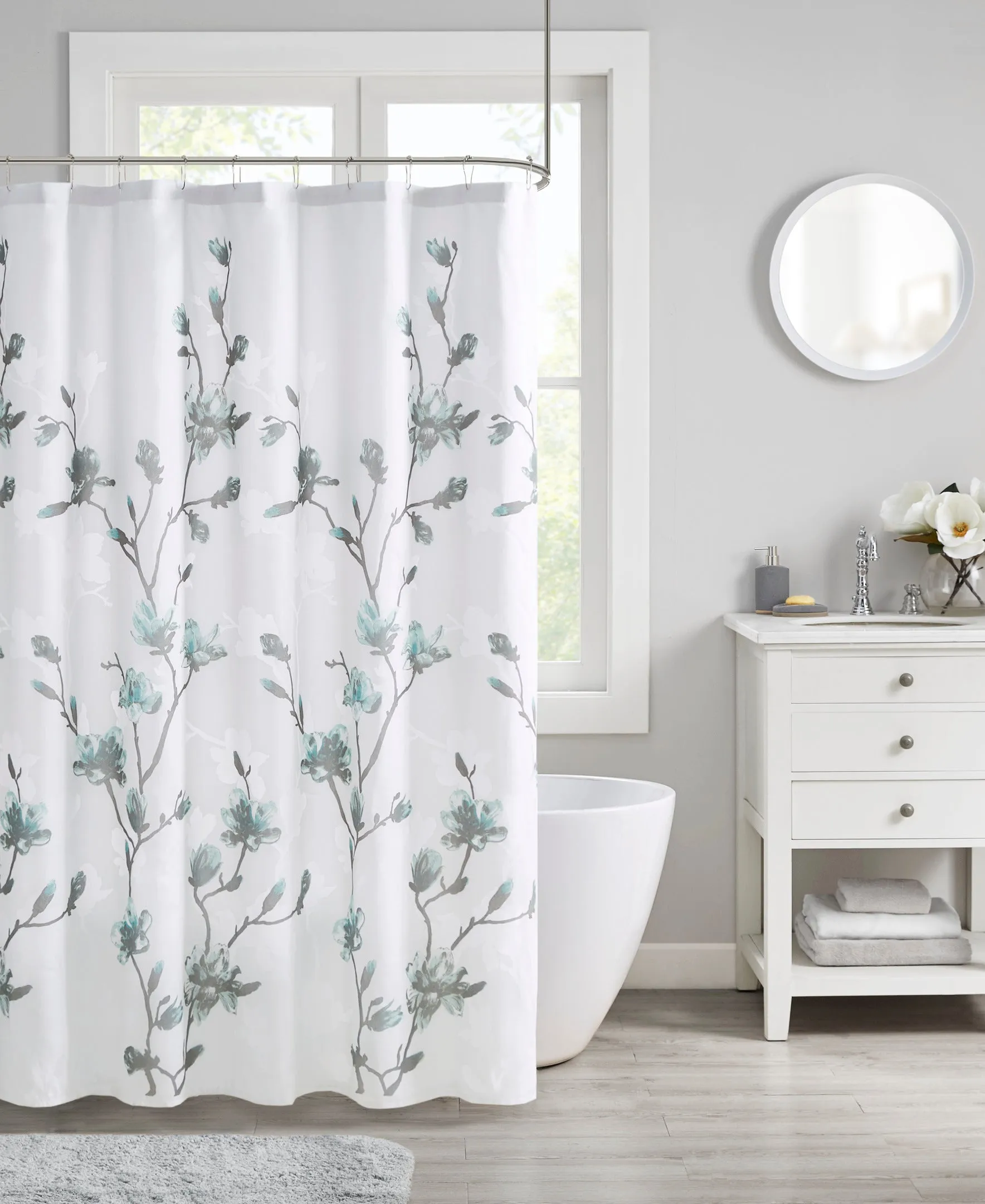 Anise Floral Printed Burnout Shower Curtain