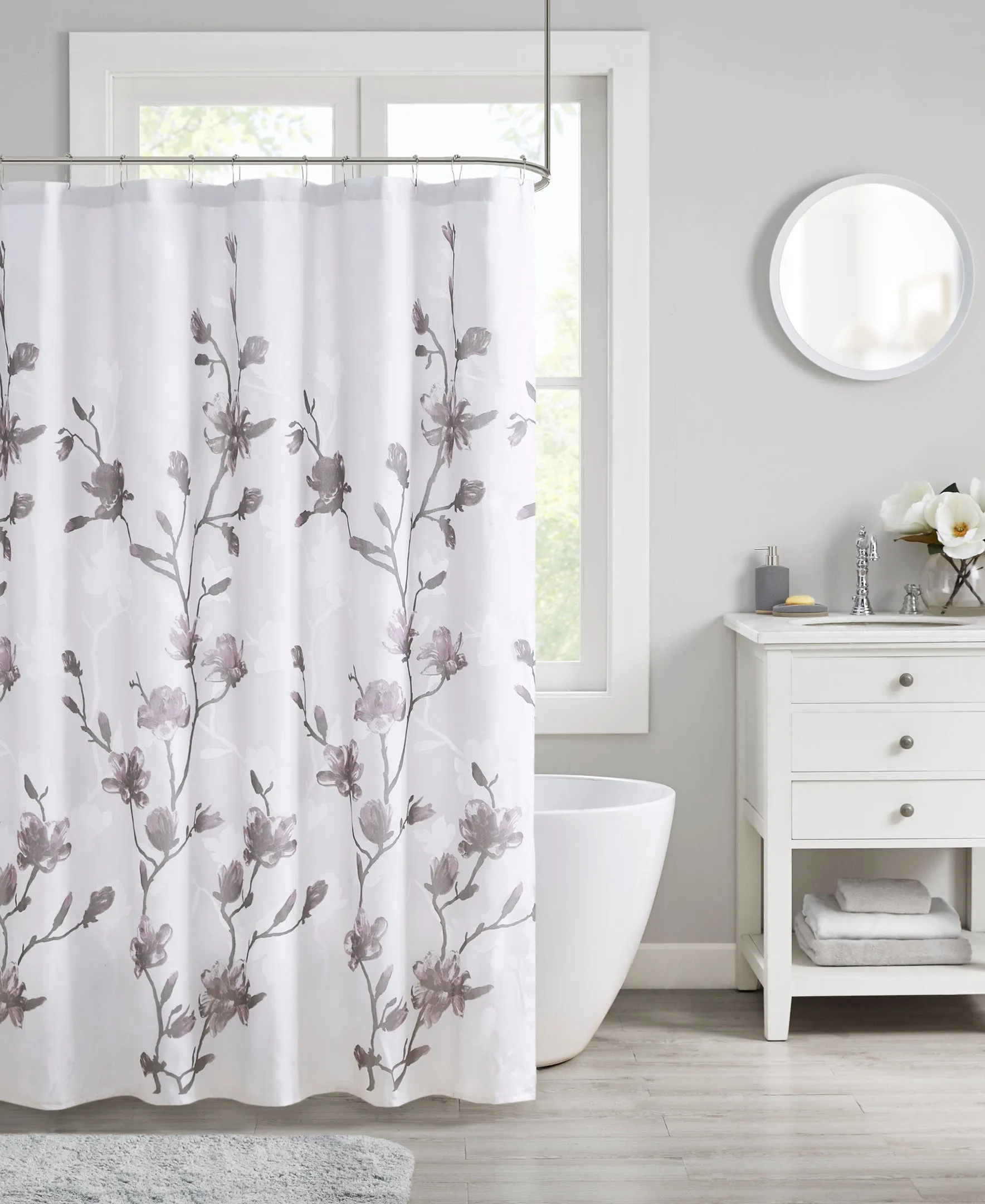 Anise Floral Printed Burnout Shower Curtain