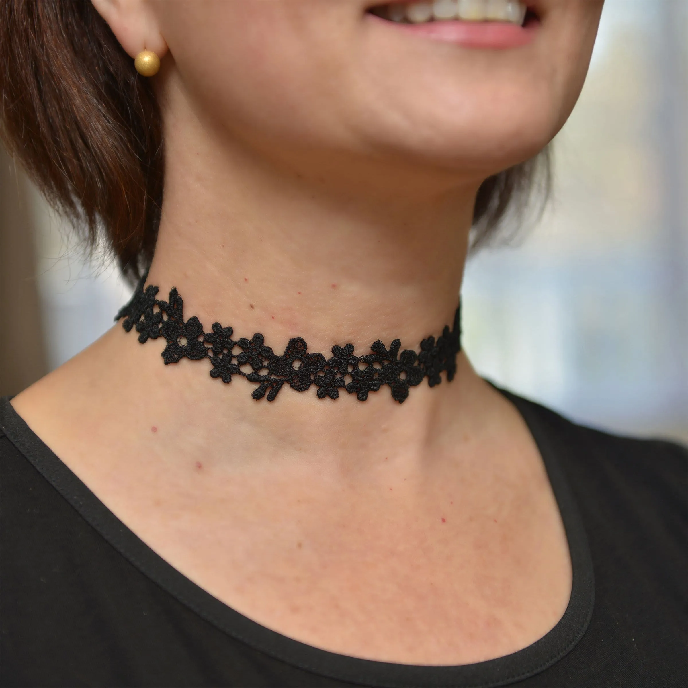 Astrid Black Daisy Lace Choker Necklace