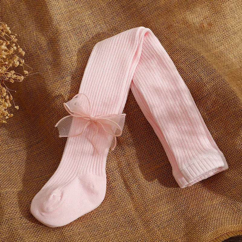 Autumn and Winter Baby Girls Leggings with Lace Bow