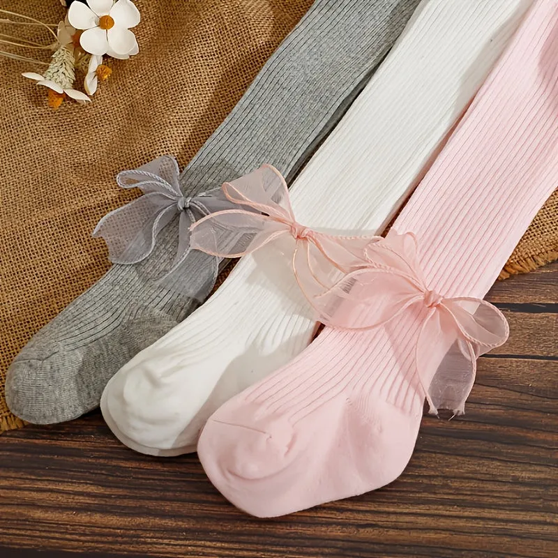 Autumn and Winter Baby Girls Leggings with Lace Bow