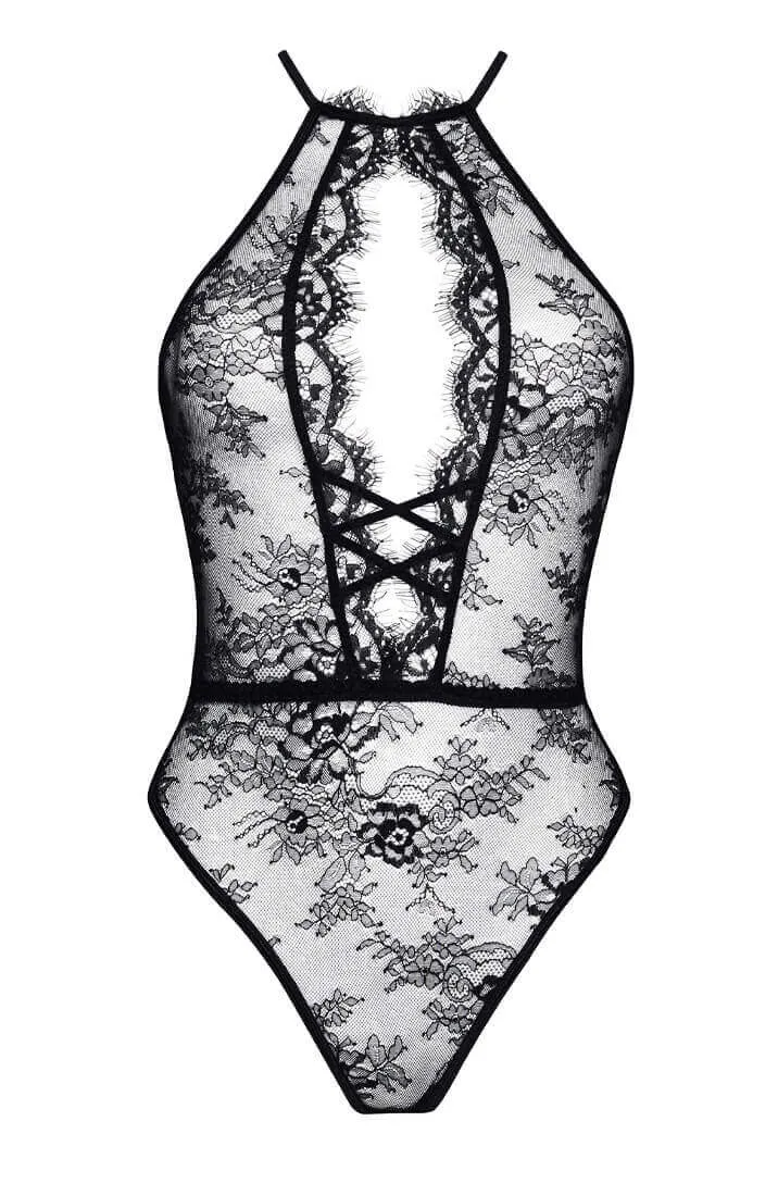 Black keyhole lace bodysuit - Norah