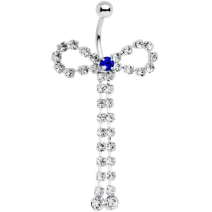 Blue Clear Gem Dainty Graceful Bow Dangle Belly Ring