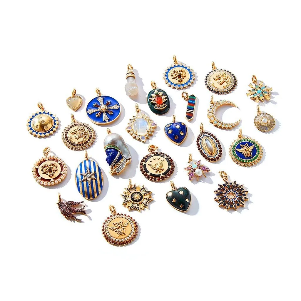Blue Enamel & Diamond Guardian Lion Medallion