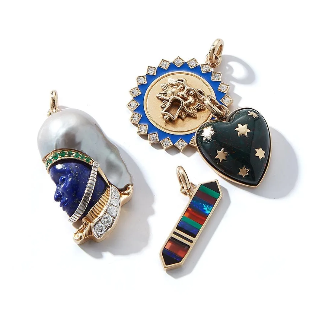 Blue Enamel & Diamond Guardian Lion Medallion