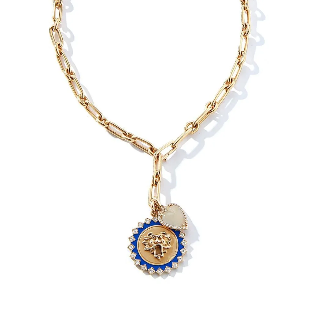 Blue Enamel & Diamond Guardian Lion Medallion