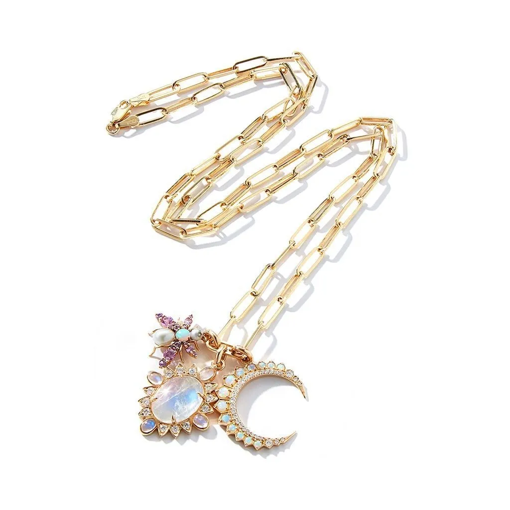 Blue Moonstone & Diamond Charm
