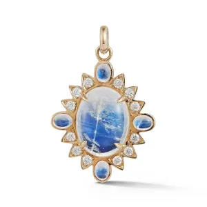 Blue Moonstone & Diamond Charm