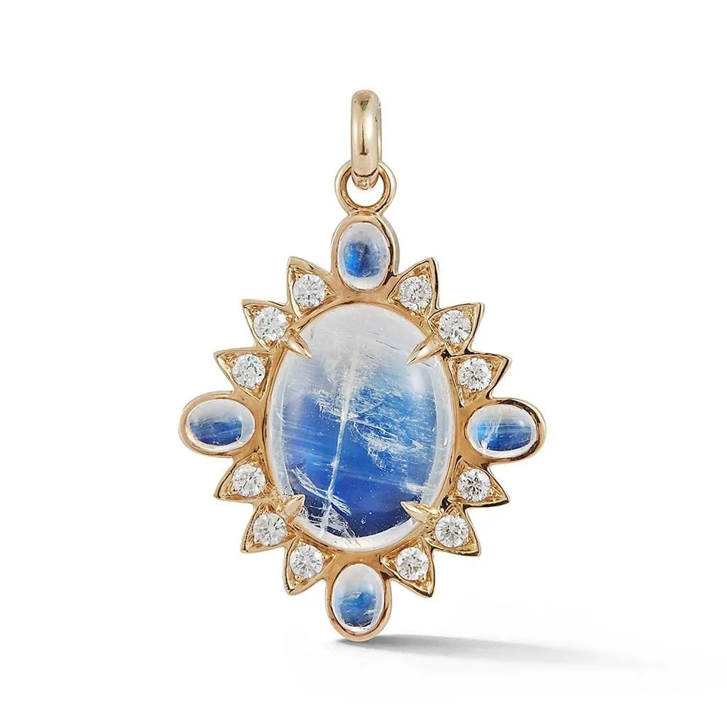 Blue Moonstone & Diamond Charm