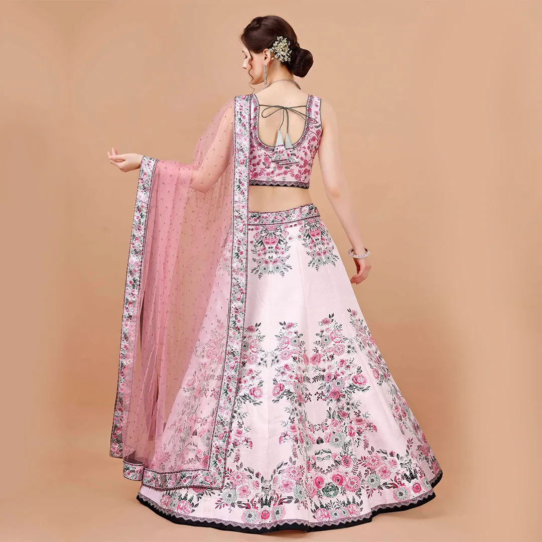 Blush Pink Floral Motifs Lehenga Set