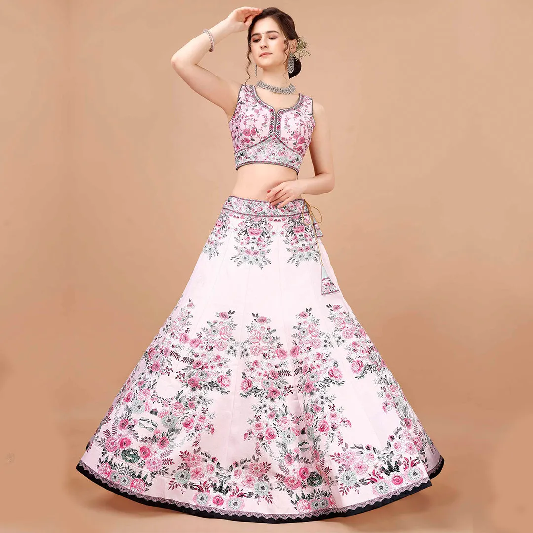 Blush Pink Floral Motifs Lehenga Set
