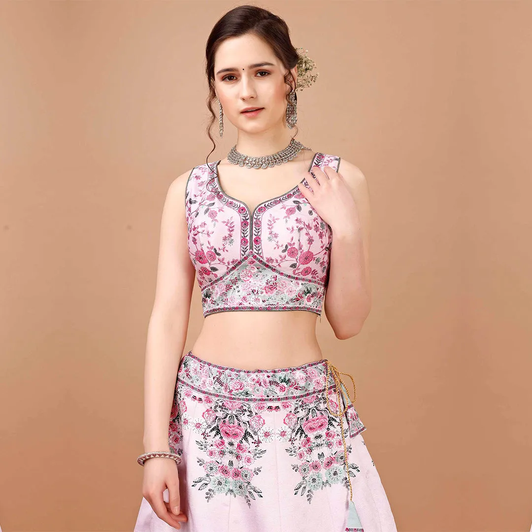 Blush Pink Floral Motifs Lehenga Set
