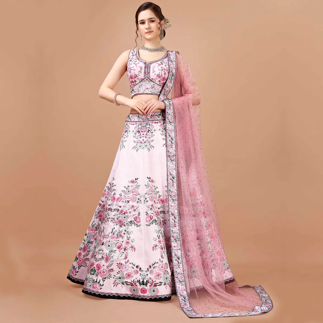 Blush Pink Floral Motifs Lehenga Set