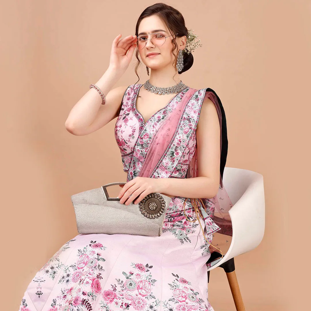 Blush Pink Floral Motifs Lehenga Set