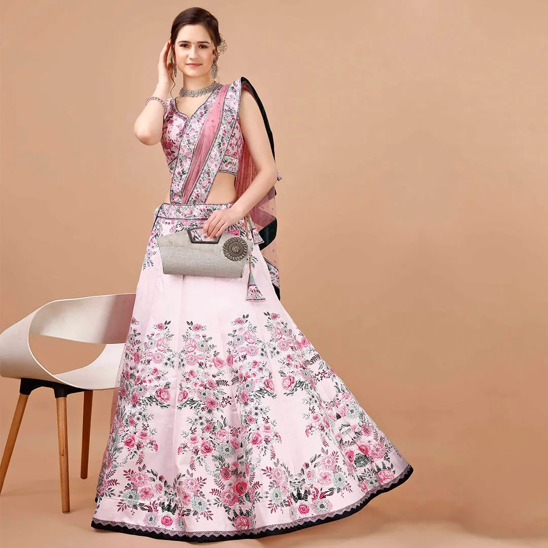 Blush Pink Floral Motifs Lehenga Set