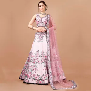Blush Pink Floral Motifs Lehenga Set