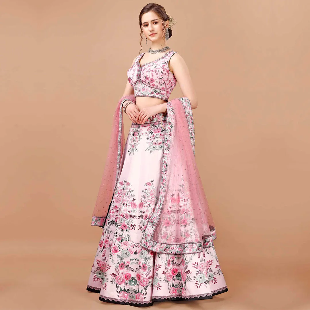 Blush Pink Floral Motifs Lehenga Set