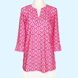 Boca Tunic Top in Imperial Trellis Petal Pink White