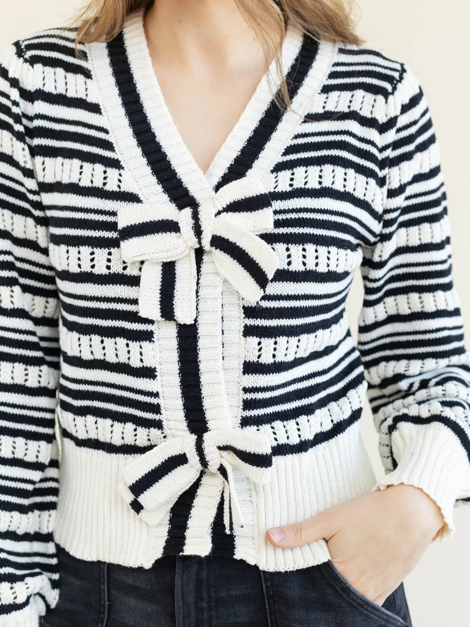 Bow Tie Stripe Sweater Top