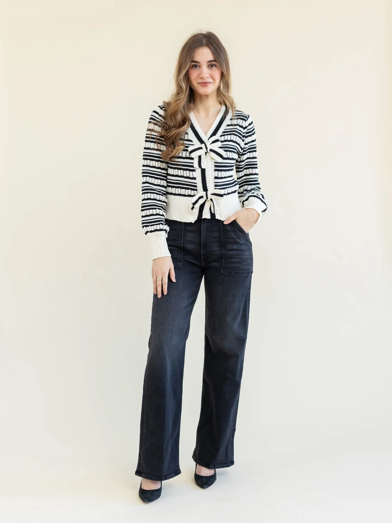 Bow Tie Stripe Sweater Top
