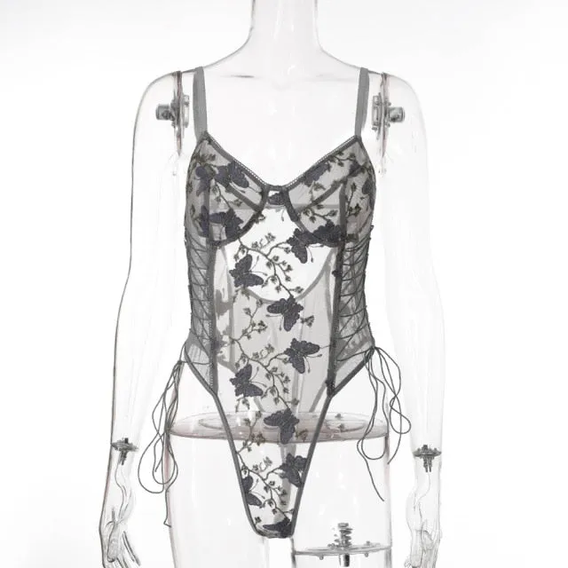 Butterfly Lace Bodysuit Lace Up Sexy Bodysuit Ladies Mesh Bodysuit Body Femme