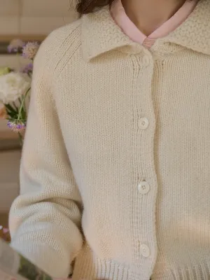 Cheyenne Romantic Polo Collar 100% Wool Knit Cardigan