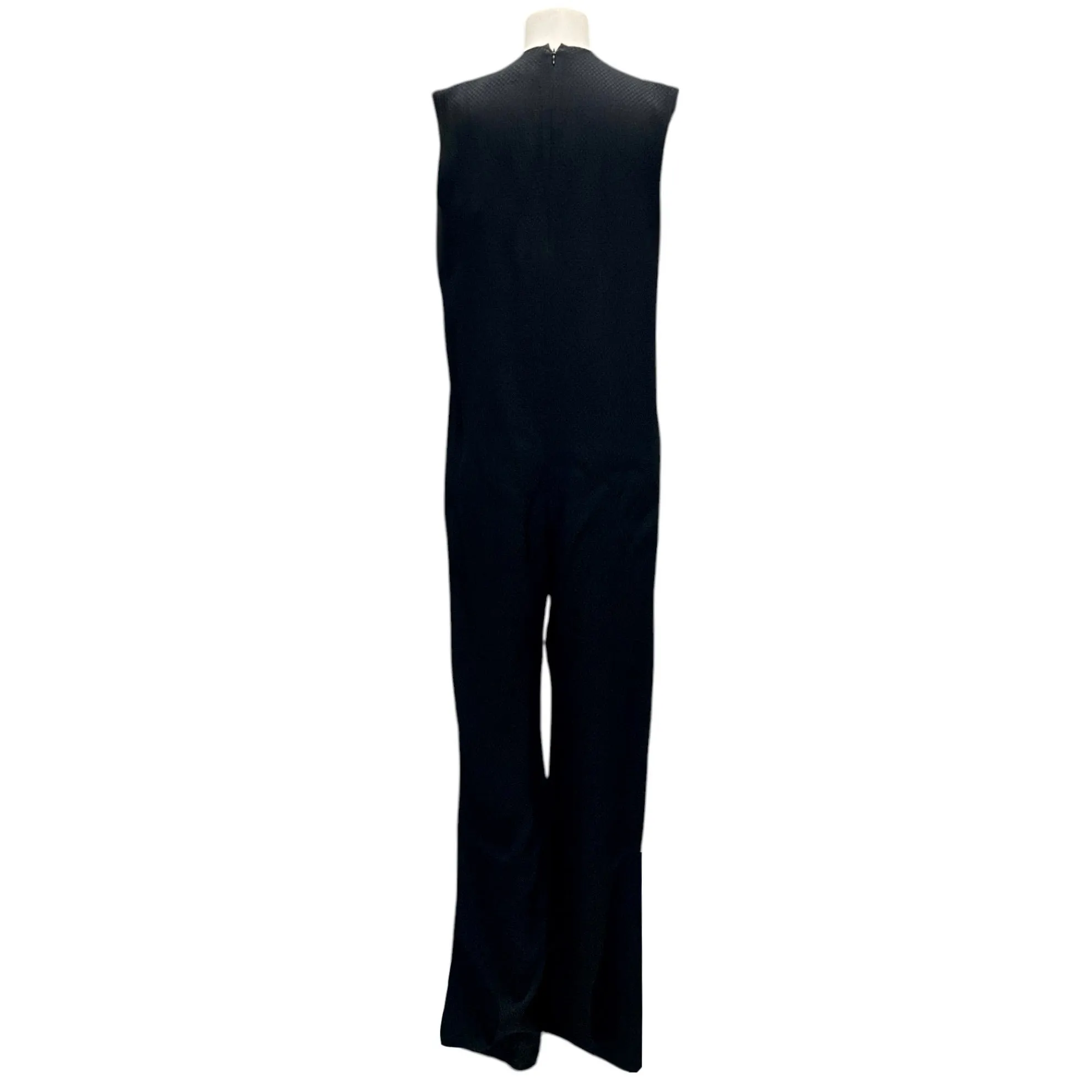 Chloe Black Textured Sleeveless V-Neck Satin Jumpsuit