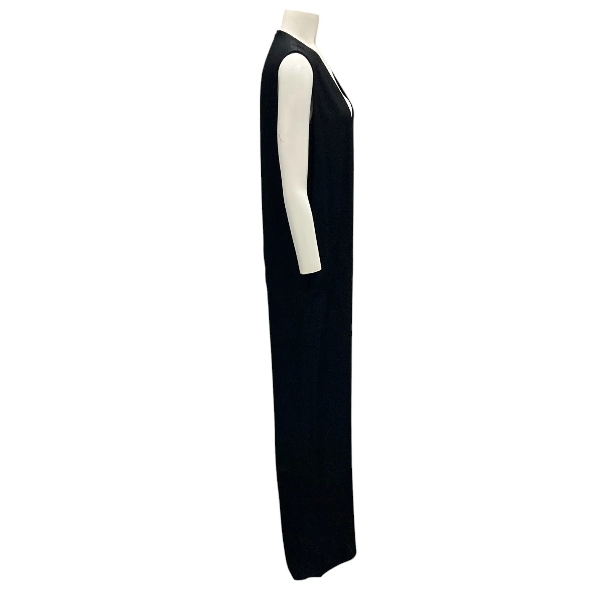 Chloe Black Textured Sleeveless V-Neck Satin Jumpsuit