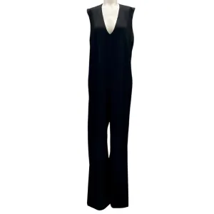 Chloe Black Textured Sleeveless V-Neck Satin Jumpsuit