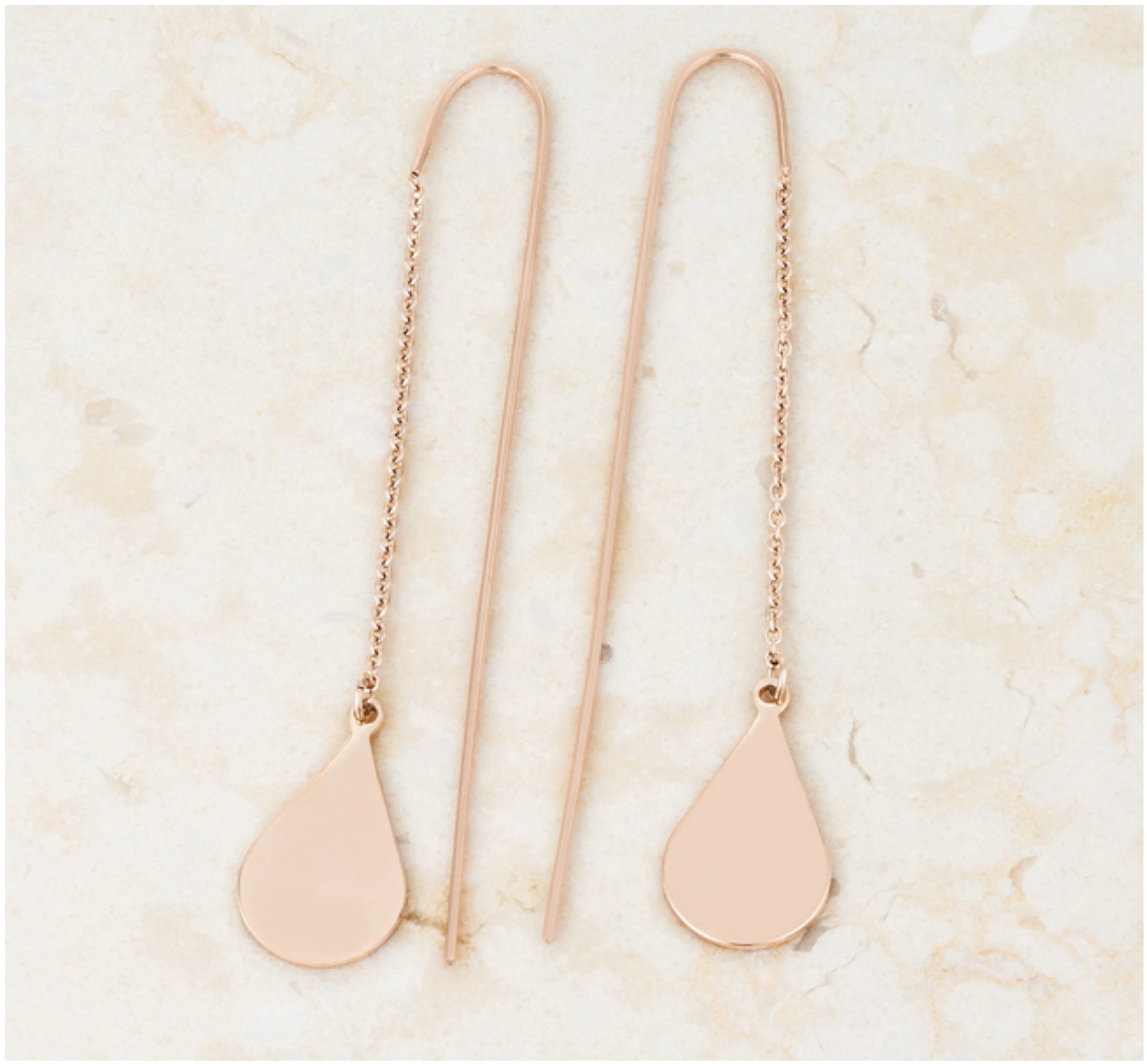 Chloe Stainless Steel Teardrop Threaded Drop Earrings | Stainless Steel | Rose Gold