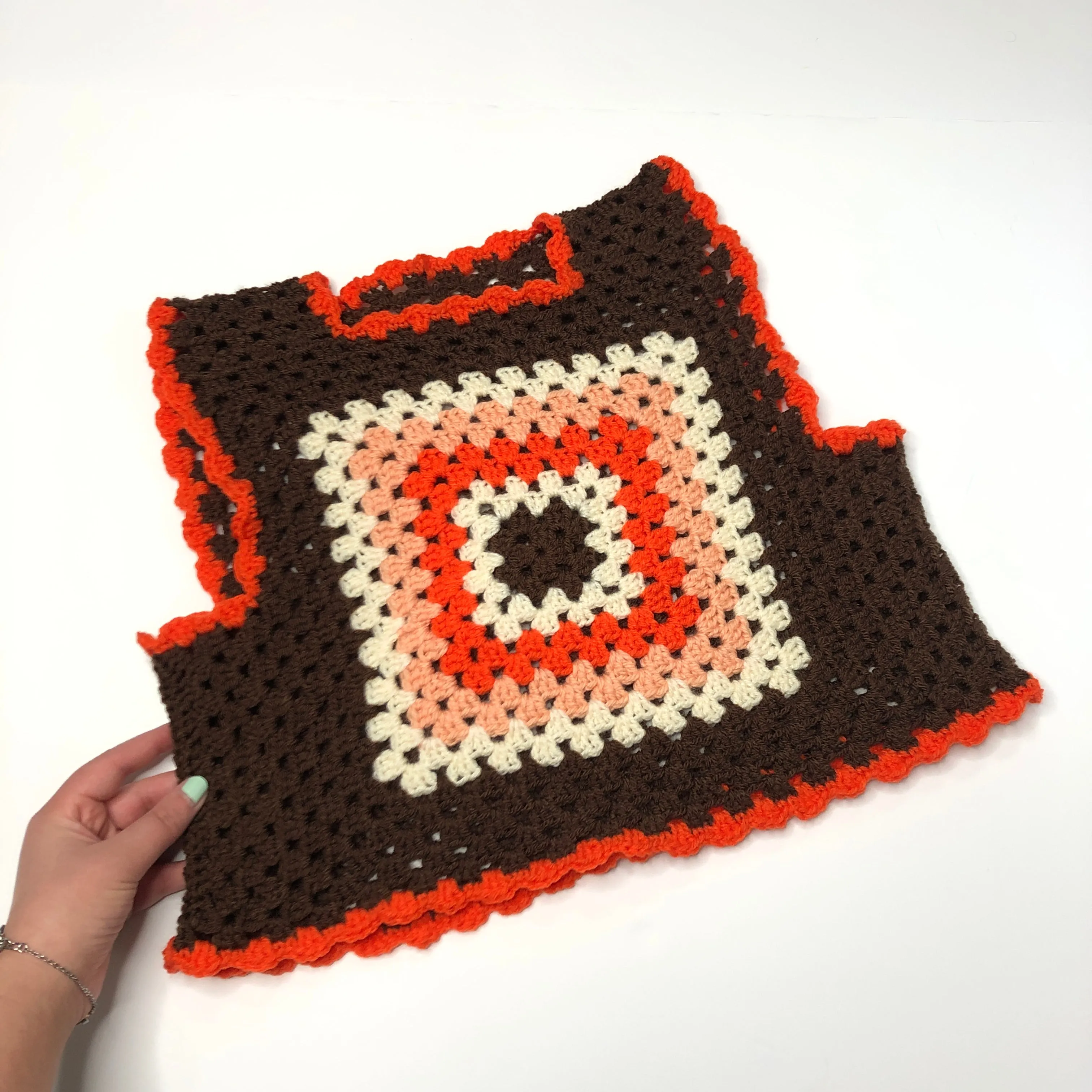 Classic 70s Style Brown Granny Square Crochet Vest