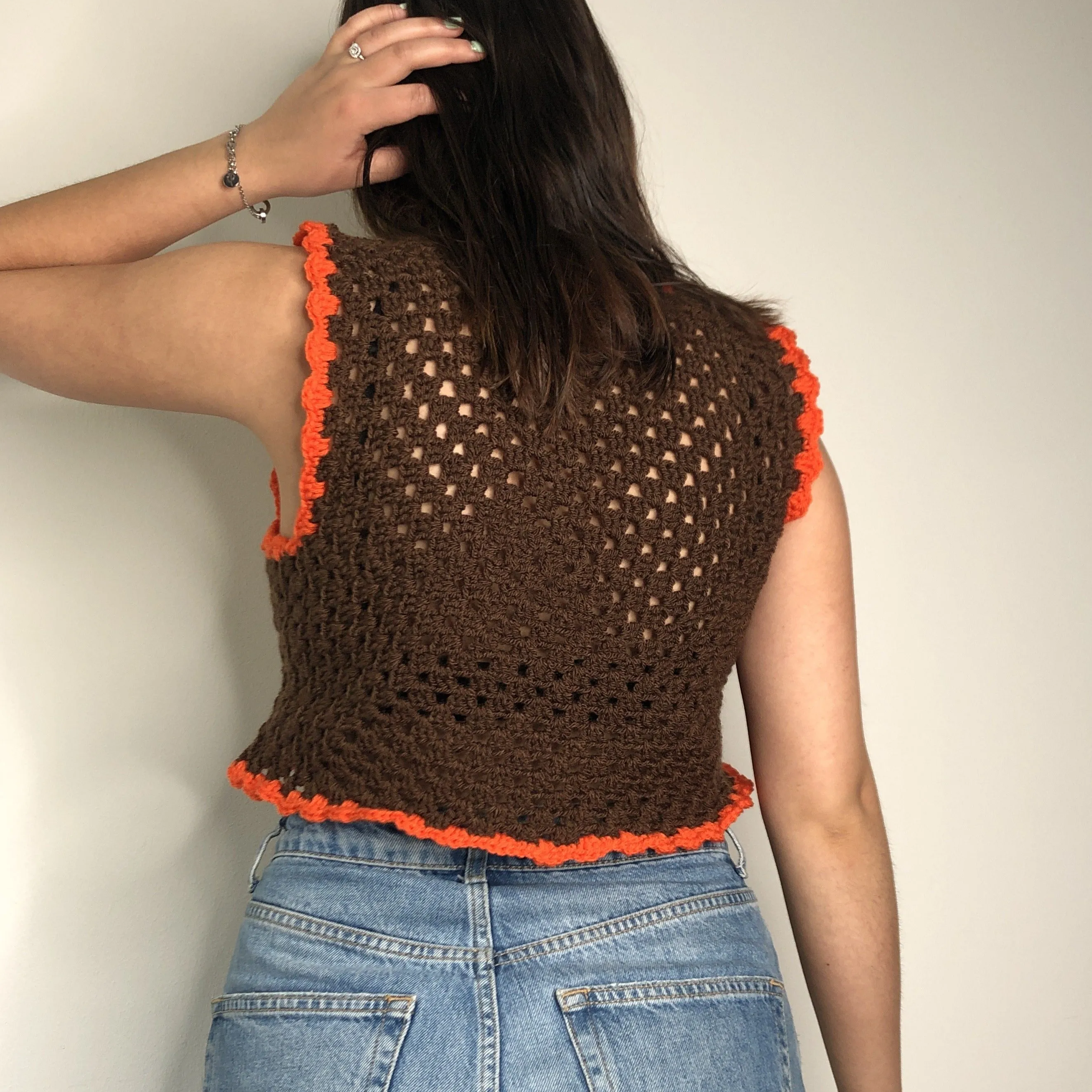 Classic 70s Style Brown Granny Square Crochet Vest