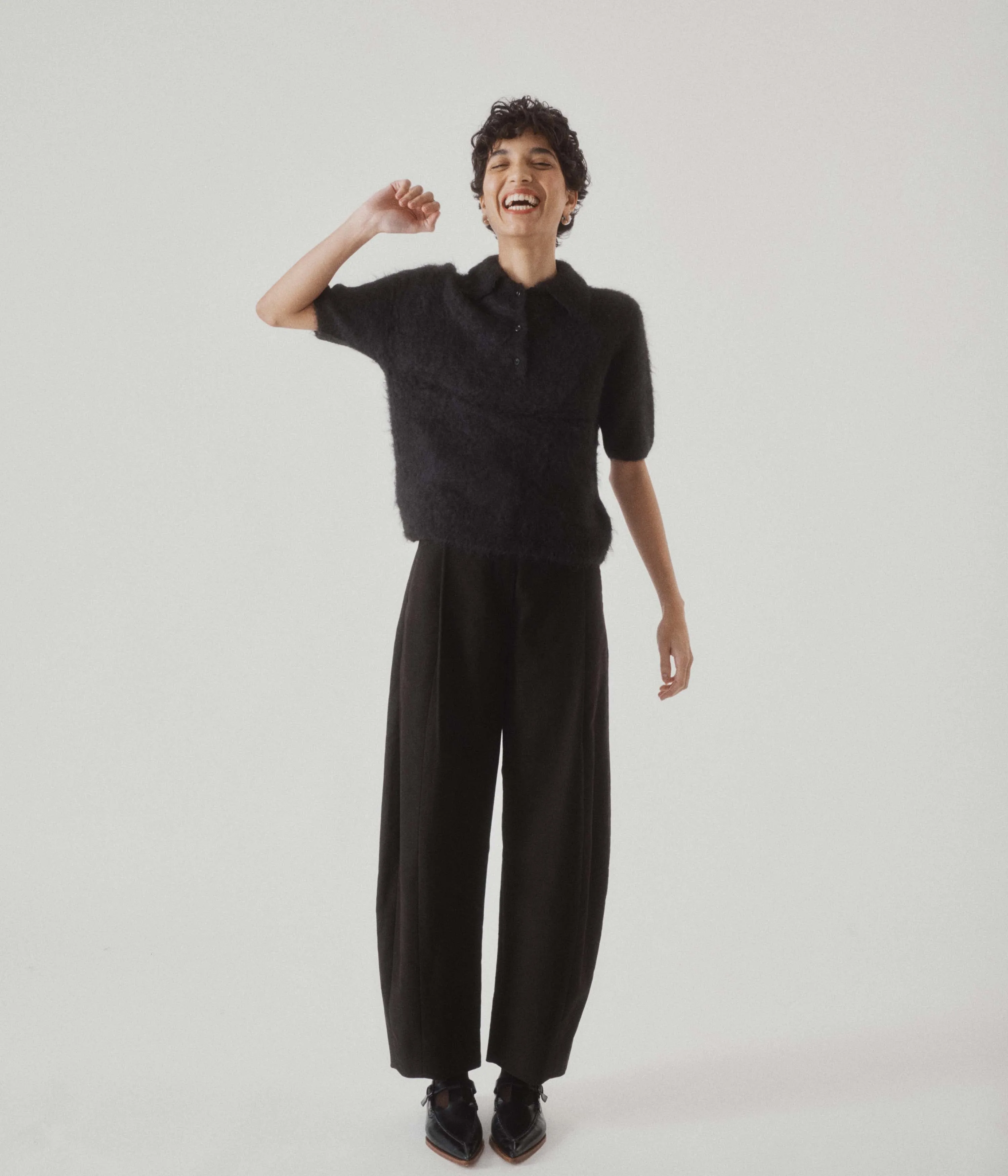Compact Knit Polo in Black